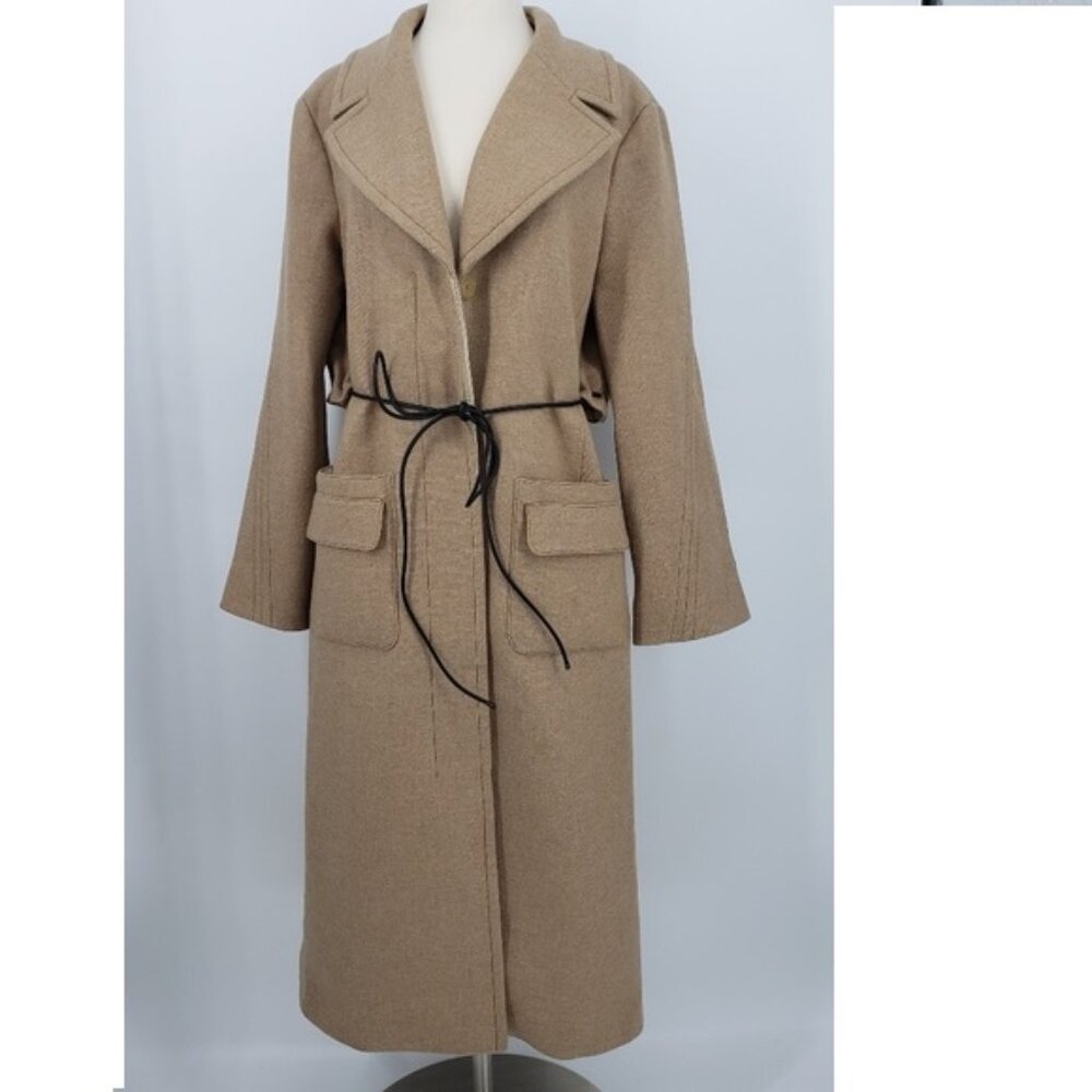 Rare Nina Ricci Camel Wool Cashmere Coat leather tie belt